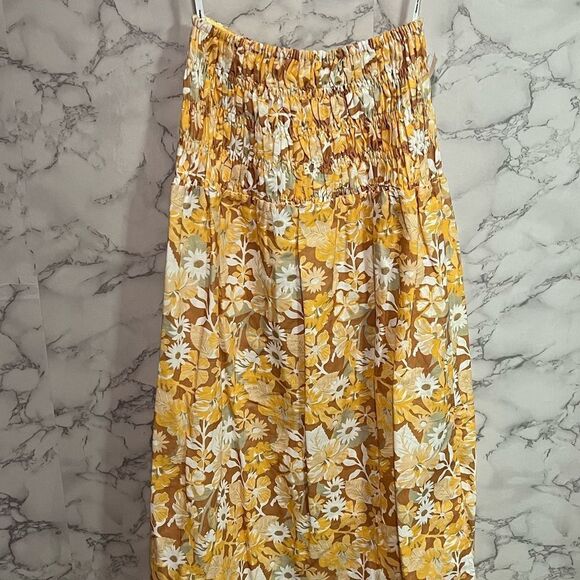 Charlie Holiday Marsha Floral Linen Midi Strapless Dress Size 2 - Picture 2 of 9